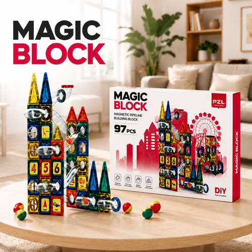 MAGIC BLOCKS® BLOQUES MAGNÉTICOS|Crea, Aprende y Diviértete 97PCS